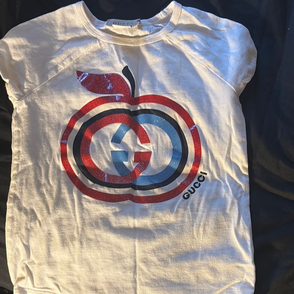 Gucci Kids White T-Shirt with Red and Blue Apple Logo